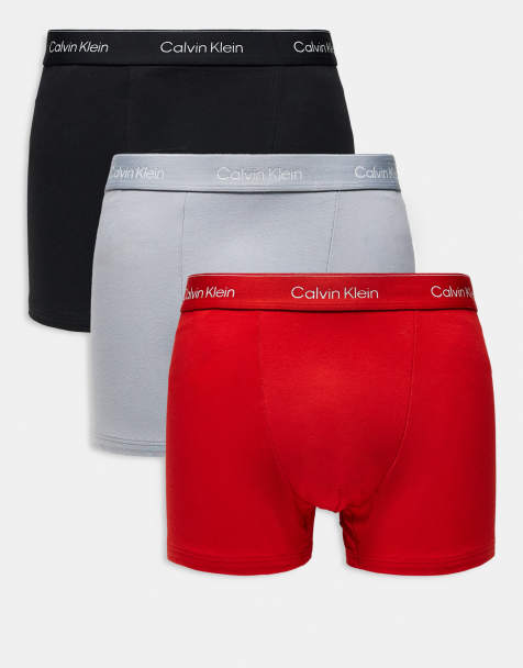 Calvin Klein – Icon – Unterhosen aus Baumwolle mit Stretchanteil in Schwarz/Grau/Rot, lockere Passform, 3er-Pack - view 1