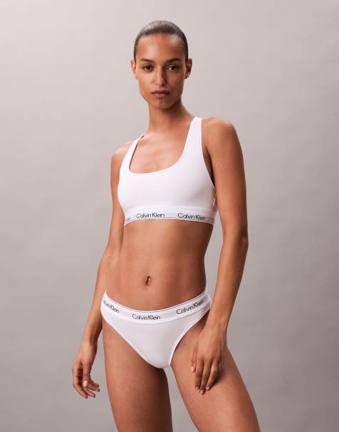Calvin Klein – Icon – Vit ofodrad bralette i bomull och modal med djup ringning - view 1