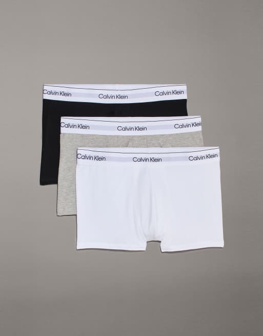 Calvin Klein – Icon – Zestaw 3 par bokserek z bawełny ze stretchem w kolorach czarnym, białym i szarym