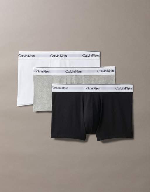 Calvin Klein – Icon – Zestaw 3 par bokserek z bawełny ze stretchem z obniżonym stanem w kolorze białym, szarym i czarnym