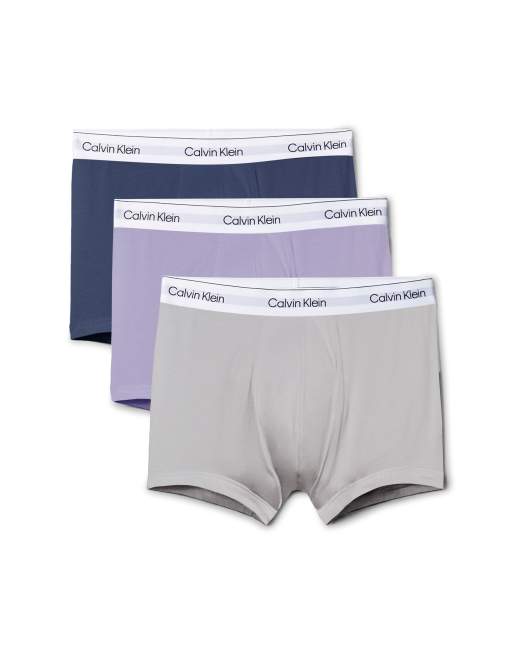 Calvin Klein – Icon – Zestaw 3 par bokserek z elastycznej bawełny z zaszewkami w kolorach liliowym, szarym i granatowym