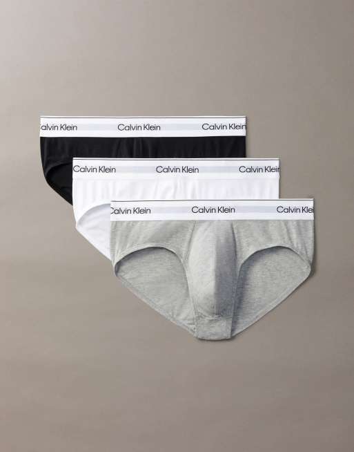Calvin Klein – Icon – Zestaw 3 par slipów z bawełny ze stretchem w kolorach szarym, białym i czarnym