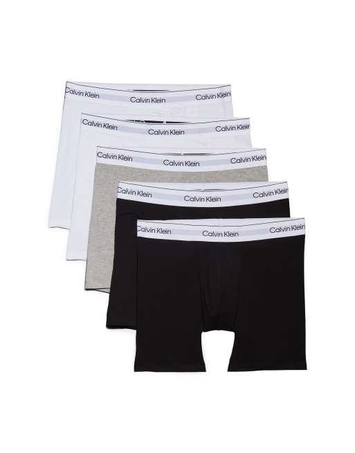 Calvin Klein – Icon – Zestaw 5 par bokserek z bawełny ze stretchem w kolorze czarnym/ białym/ szarym