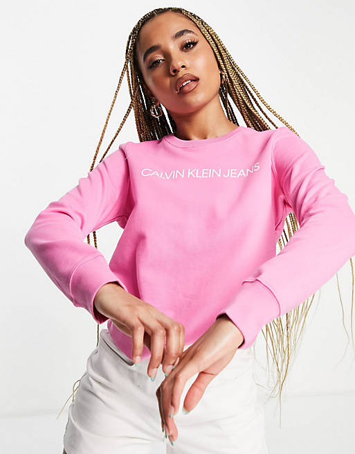 Calvin Klein institutional logo sweatshirt in pink | ASOS