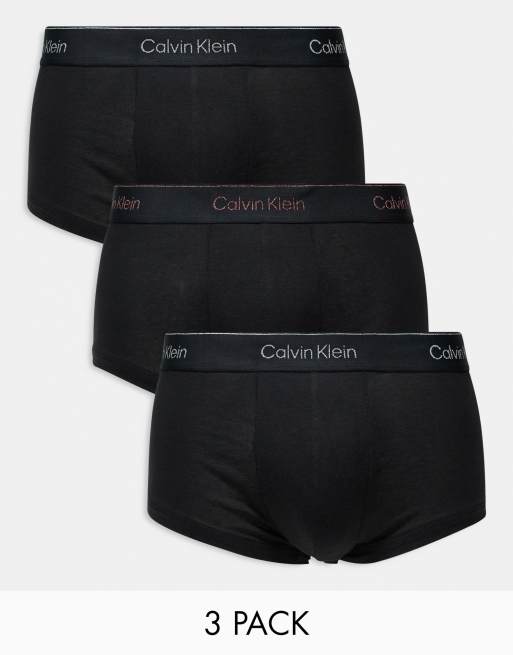 Calvin Klein Intense - Modern Cotton Holiday - Confezione da 3 boxer aderenti a vita bassa neri con fascia in vita con logo colorato