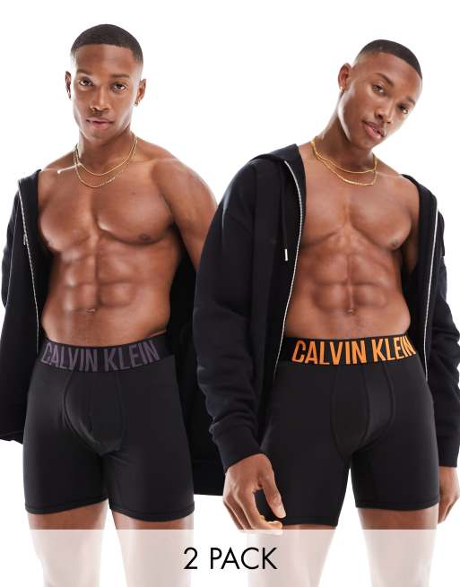 Calvin Klein intense power 2 pack boxers with colored logo waistband in black ASOS