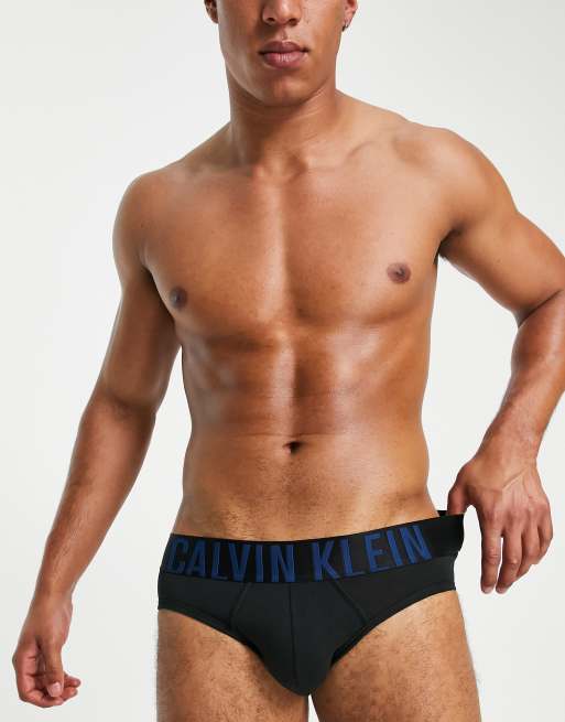 Calvin Klein intense power 2 pack cotton hip briefs with contrast waistband  in black