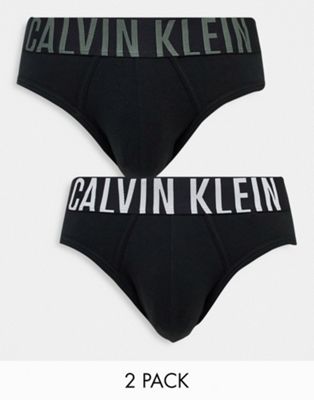 Calvin Klein intense power 2 pack cotton hip briefs with contrast waistband in black