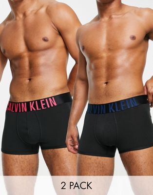 Calvin Klein intense power 2 pack cotton trunks with contrast waistband in black