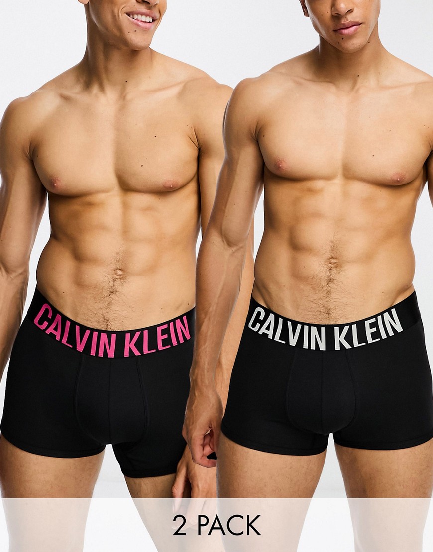 Calvin Klein Intense Power 2-pack Trunks With Colored Logo Waistband In Black
