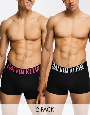 Calvin Klein Calvin Klein intense power 2-pack trunks with coloured logo waistband in black