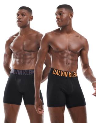 Calvin Klein intense power 2-pack boxers with coloured logo waistband in  black