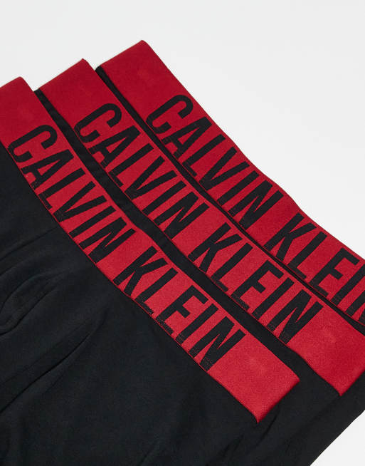 Calvin Klein Intense Power 3 pack boxer briefs with red logo waistband in black, 3 of 3