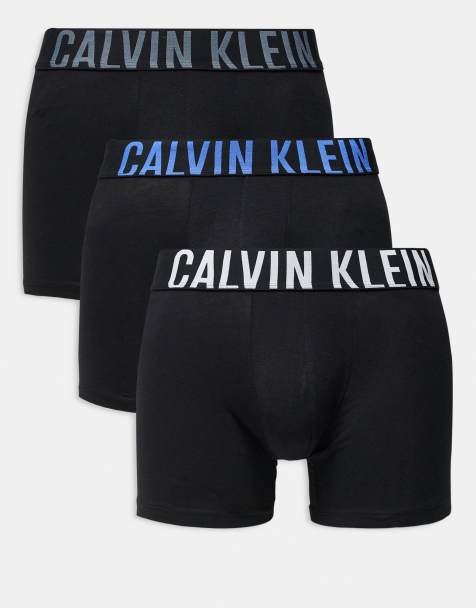 Calvin Klein Intense Power 3 pack cotton boxer briefs in black with gray logo waistbands - view 1