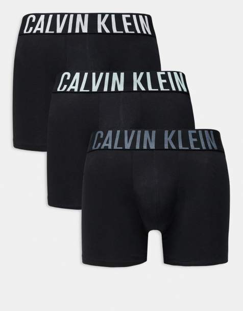 Calvin Klein Intense Power 3 pack cotton boxer briefs in black with grey/blue logo waistbands - view 1