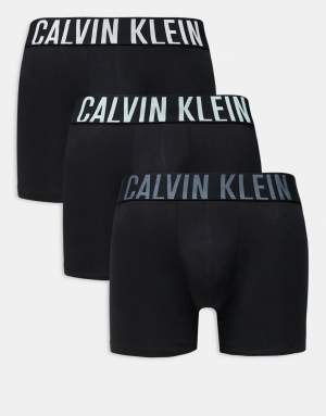 Calvin Klein Intense Power 3 pack cotton boxer briefs in black with grey/blue logo waistbands