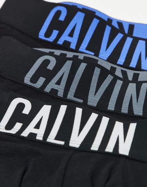 Calvin Klein Intense Power 3 pack cotton boxer briefs in black with grey logo waistbands, 2 of 3