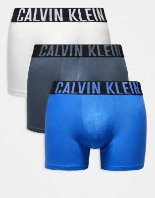 Calvin Klein Intense Power 3 pack cotton boxer briefs in gray/white/blue-Multi