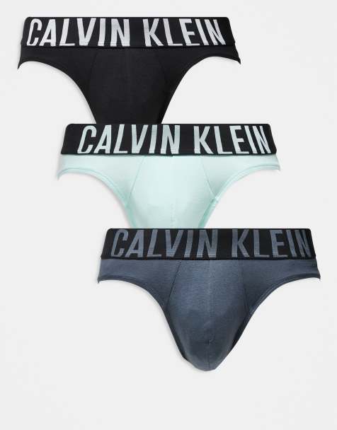 Calvin Klein Intense Power 3 pack cotton hip briefs in black/mint/grey - view 1
