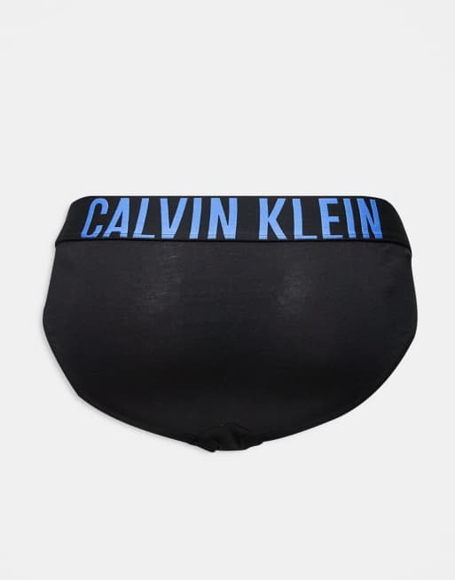 Calvin Klein Intense Power 3 pack cotton hip briefs in black with grey/blue logo waistbands, 3 of 3