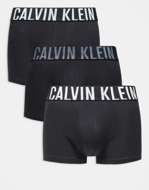 Calvin Klein Intense Power 3 pack cotton trunks in black with grey logo waistbands