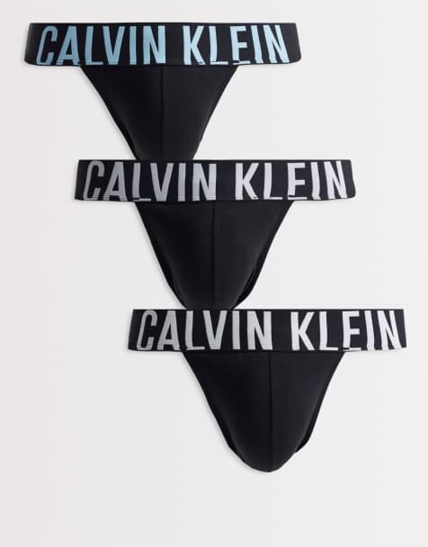 Calvin Klein Intense Power 3 pack jock straps in black with coloured waistbands - view 1