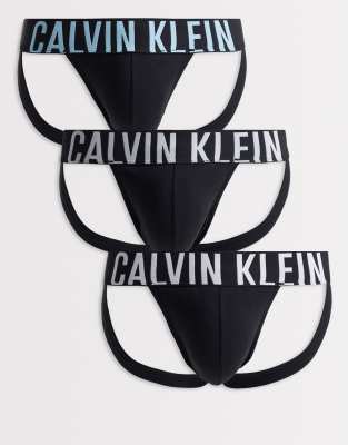 Calvin Klein Intense Power 3 pack jockstraps in black with colored waistbands