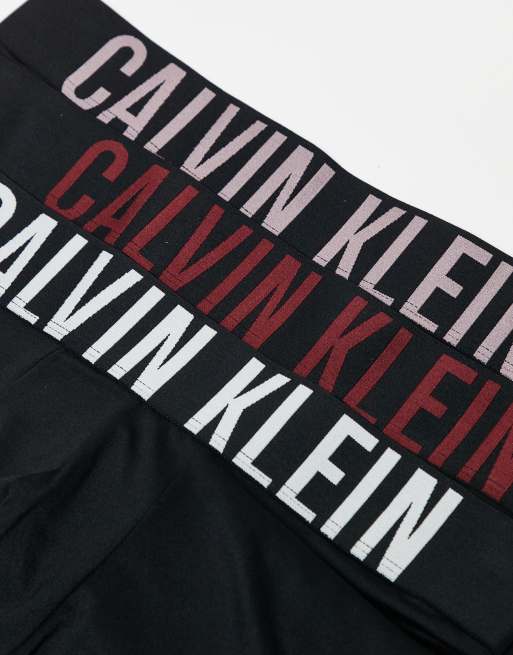 Calvin Klein Intense Power 3 pack low rise trunk with coloured logo waistband in black, 3 of 3