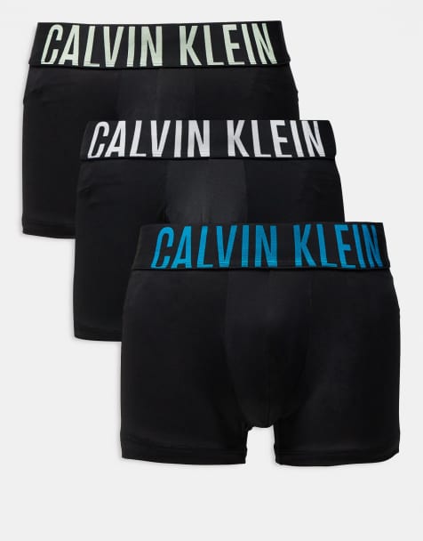 Calvin Klein Intense Power 3-pack microfiber trunks in black with colored logo waistbands - view 1
