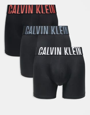 Calvin Klein Intense Power 3 pack microfibre boxer briefs in black with gray/rust logo waistbands-Multi