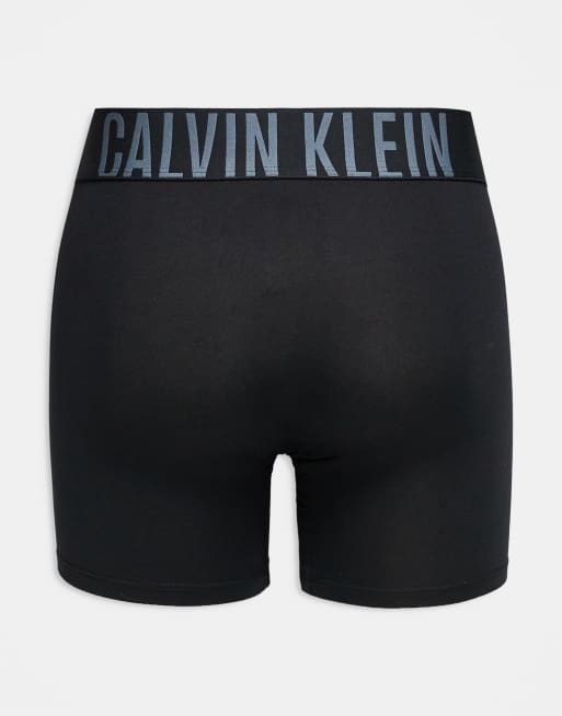 Calvin Klein Intense Power 3 pack microfibre boxer briefs in black with grey/blue logo waistbands, 2 of 3