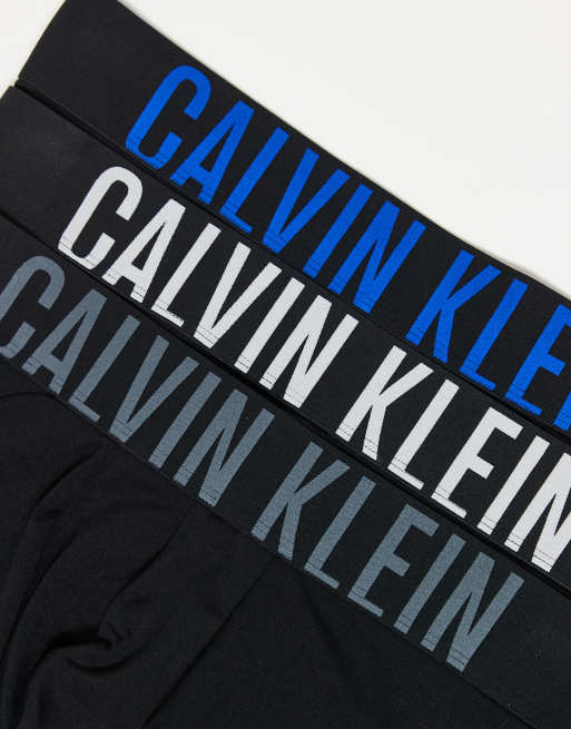 Calvin Klein Intense Power 3 pack microfibre boxer briefs in black with grey/blue logo waistbands, 3 of 3
