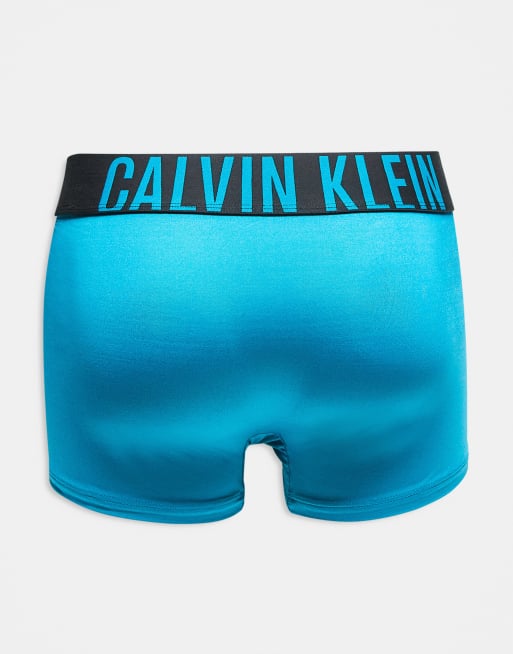 Calvin Klein Intense Power 3 pack Microfibre trunks in black/teal/light green, 3 of 3