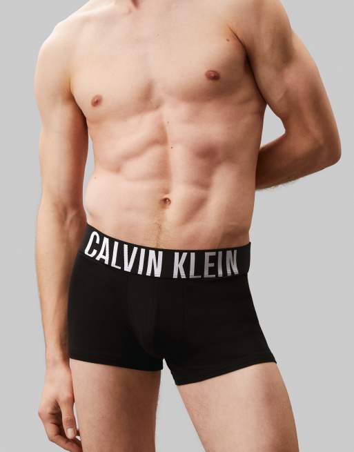 Calvin Klein Intense Power 3 pack trunks in black with blue/gray waistbands, 3 of 3