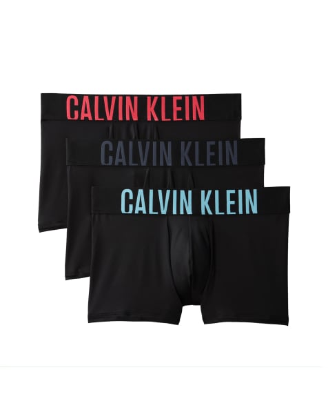 Calvin Klein Intense Power 3 pack trunks in black with coloured waistbands - view 1