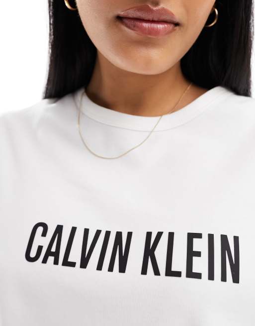 Calvin Klein – Intense Power – Biały luźny T-shirt z okrągłym dekoltem, 3 z 4