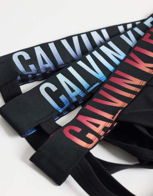 Calvin Klein Intense Power Cotton 3 pack jock straps in black with blue/orange logo, 3 of 3