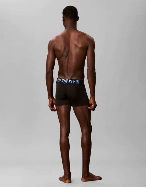 Calvin Klein Intense Power Cotton 3 pack trunks in black with blue/orange logo, 3 of 3
