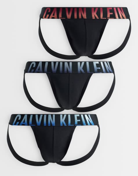 Calvin Klein Intense Power Cotton confezione da 3 jockstrap nere con logo blu/arancione - view 1