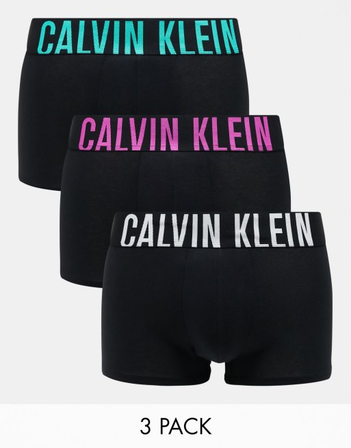  Calvin Klein intense power cotton stretch trunks 3 pack in black with coloured waistband