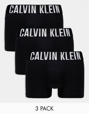 Shop Calvin Klein Intense Power Cotton Stretch Trunks 3 Pack In Black