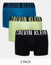 Calvin Klein steel 3-pack trunks in green, grey and pink