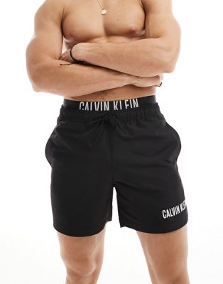 Calvin Klein intense power double waistband swim short in black