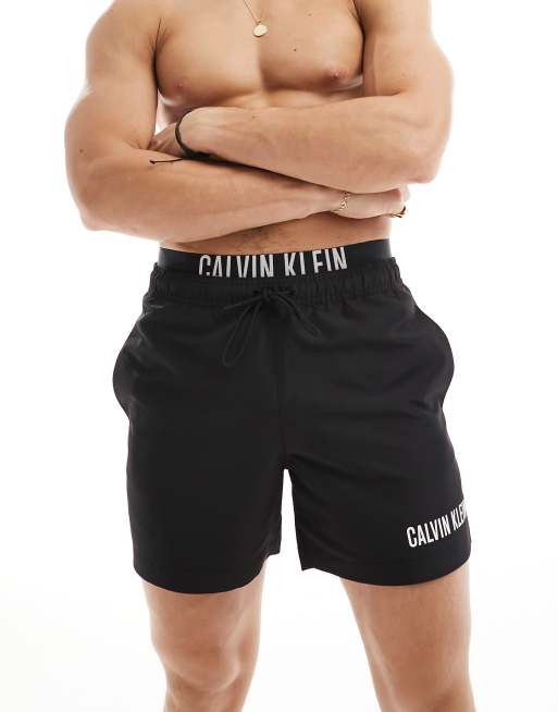 Calvin Klein Intense Power double waistband swim shorts in black