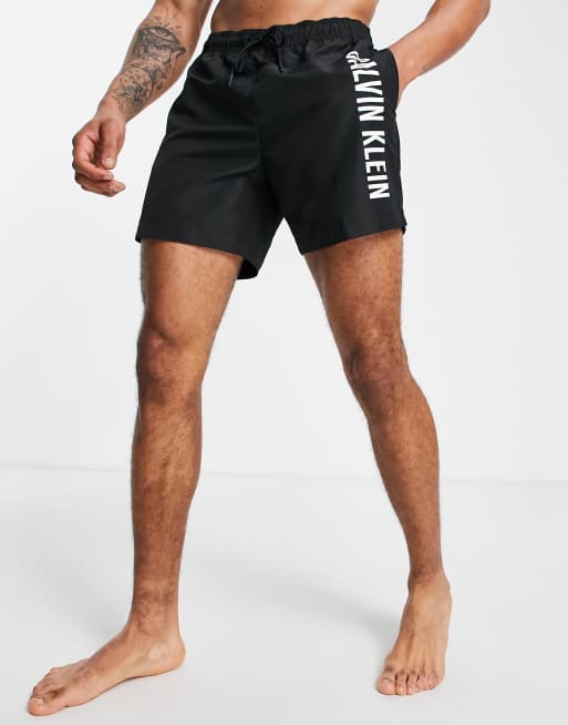 Calvin Klein Intense Power large side logo mid length swim shorts in black