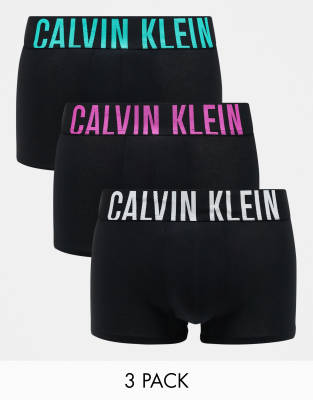 Calvin Klein - Intense Power - Lot de 3 boxers stretch en coton - Noir avec taille colorée