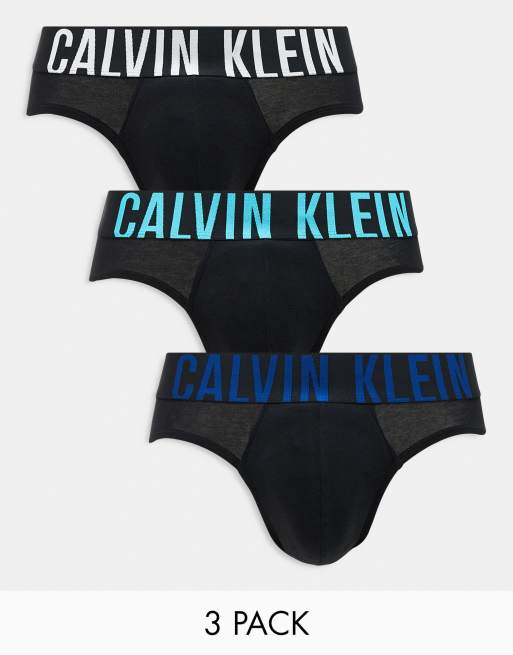 Calvin Klein - Intense Power - Lot de 3 slips à taille colorée - Noir