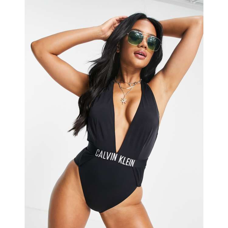 Calvin Klein Swimwear Plus Swimsuit 'Plunge One Piece' in Black