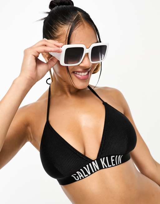 Calvin Klein intense power rib triangle bikini top in black