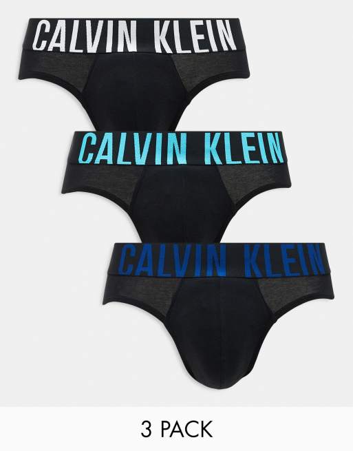 Calvin Klein - Intense Power - Set van 3 onderbroeken in zwart met gekleurde tailleband